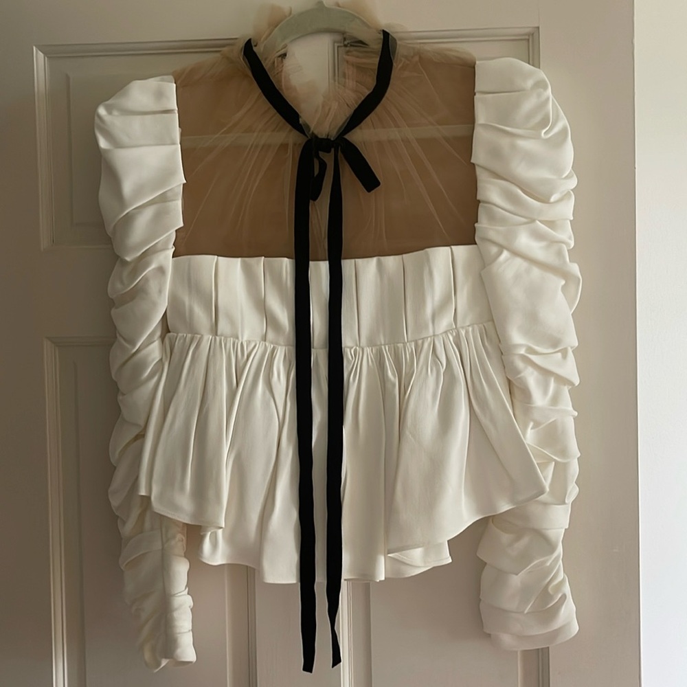 Khaite tulle combo blouse